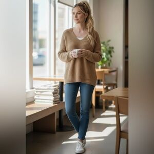 Rachel Zoe Women’s Sweater Hoodie V-Neck Chunky Knit Carmel / Tan - SZ Med